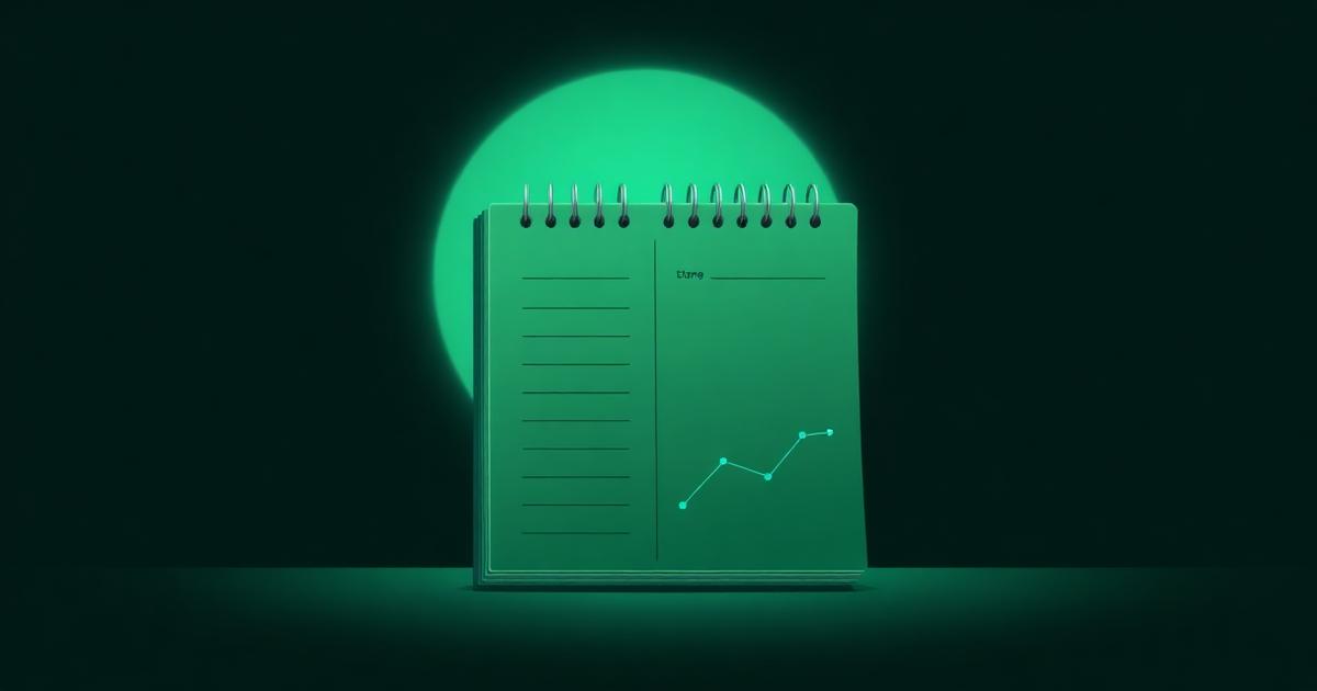 Notebook with a symptom trend chart on a dark green background